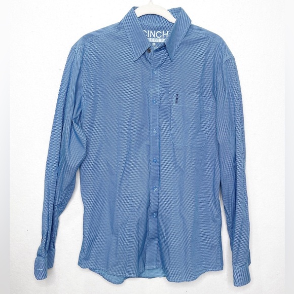 CINCH Men’s Modern Fit Blue Button Front Long Sleeve Western Rodeo Shirt Medium - Picture 1 of 5
